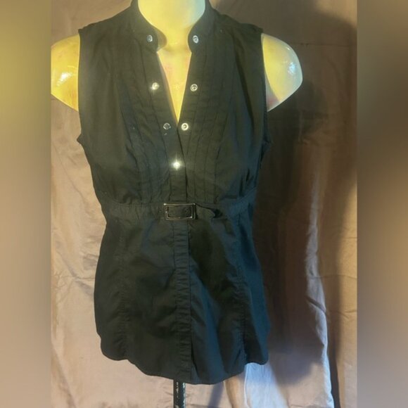 Express Black Sleeveless Blouse with Belt Detail - Picture 1 of 4